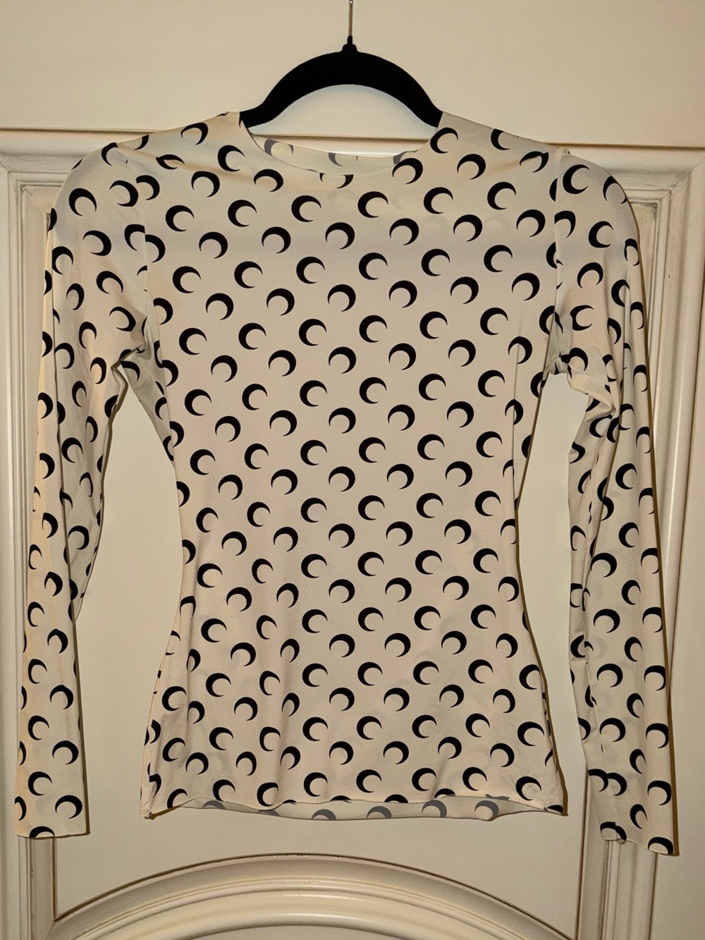 Marine Serre Cream Long-Sleeve Crescent Print Top